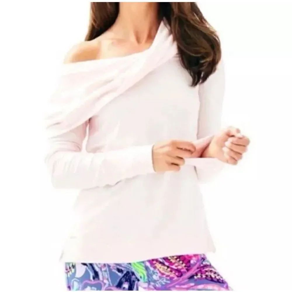 Lilly Pulitzer Off The Shoulder Heather Pink Cowl Neck Long Sleeve Shirt Med NWT